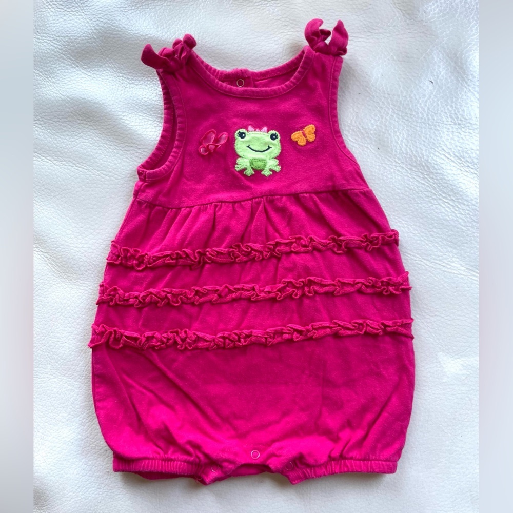 4/$25💥Adorable Baby Girl Summer Shorts Romper, Frog & Butterfly, Lots of Frills!